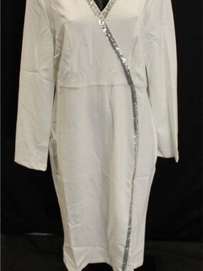 STYLEWE White Long Sleeve Dress with Silver Sequin Trim